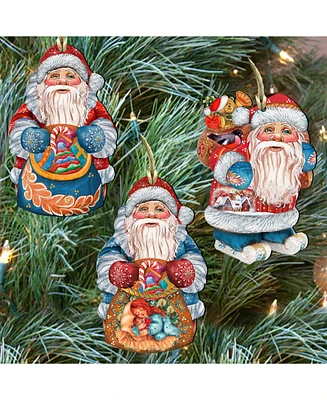 Designocracy Holiday Gifts Santa Wooden Ornaments Wall Decor, Set of 3