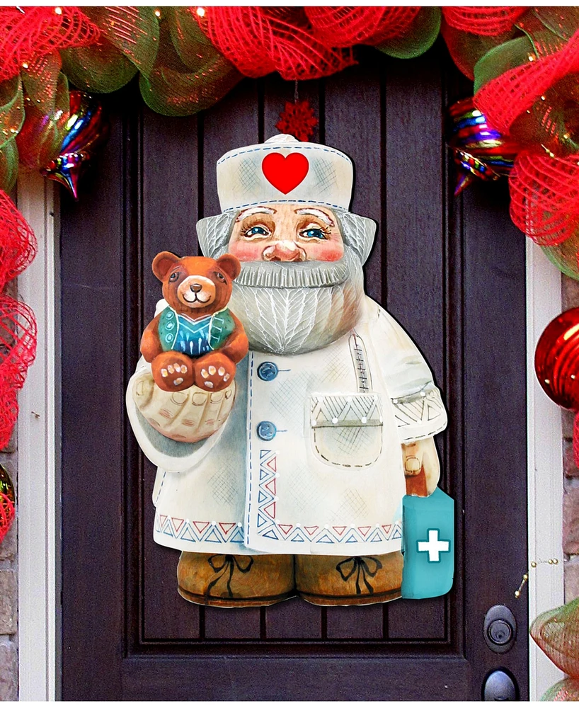 Designocracy Teddy Bear Doctor Christmas Door Hanger