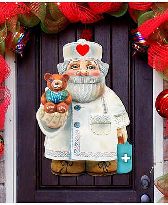 Designocracy Teddy Bear Doctor Christmas Door Hanger