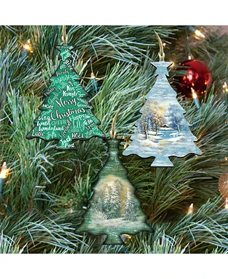 Designocracy Christmas Keepsake Wood Tree Ornaments, Set of 3