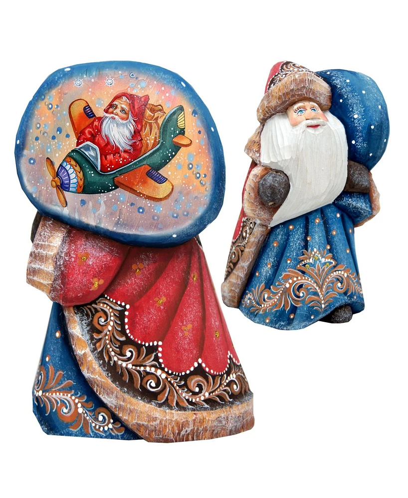 G.DeBrekht Woodcarved Hand Painted Air Planes Santa Figurine