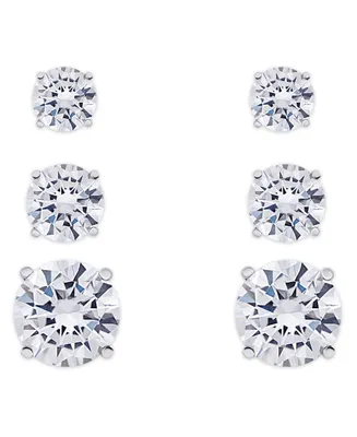 Cubic Zirconia 3-Pc. Set Graduated Round Stud Earrings in Silver Plate