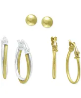 Giani Bernini 3-Pc. Set Small Hoop and Ball Stud Earrings in Sterling Silver & 18k Gold-Plate, Created for Macy's