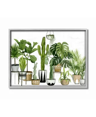 Stupell Industries Boho Plant Scene with Cacti and Succulents in Geometric Pots Watercolor Gray Framed Texturized Art