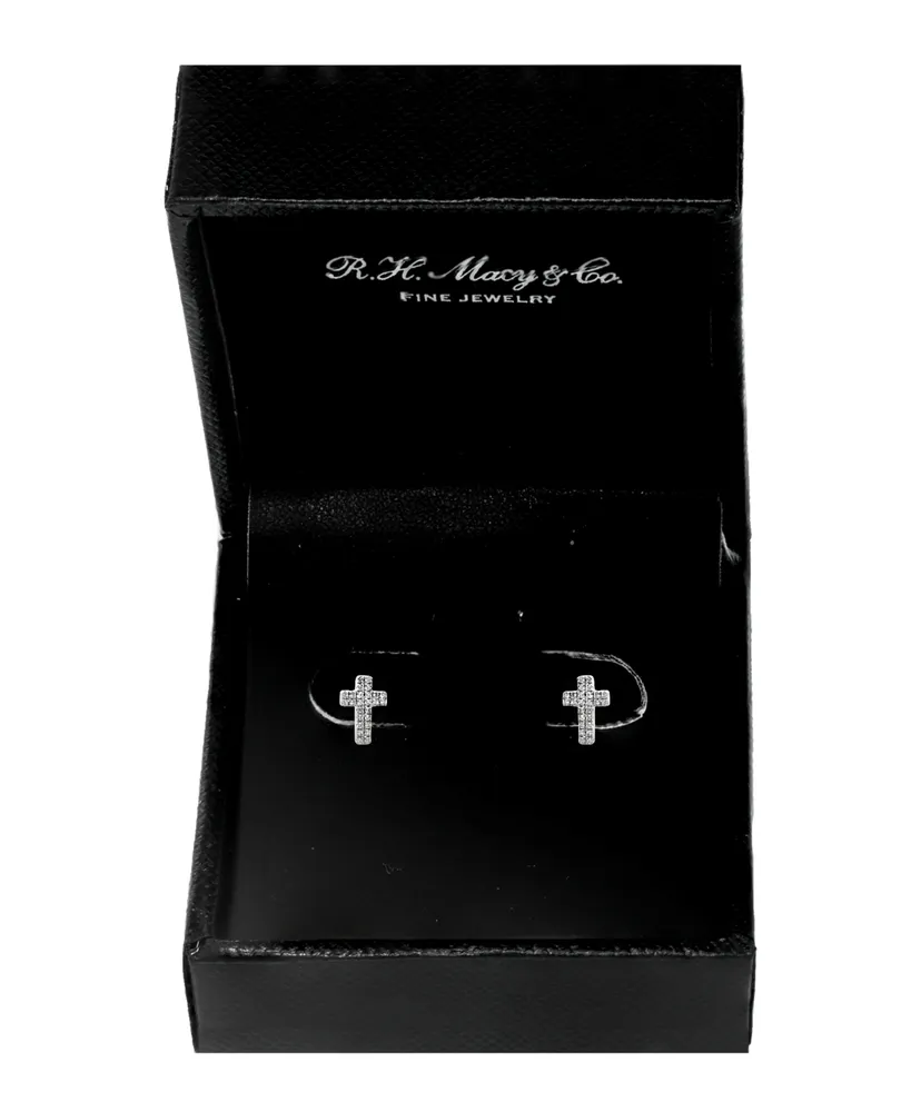 Effy Diamond (1/6 ct.t.w.) Cross Stud Earrings Sterling Silver or 14k Gold-Plated
