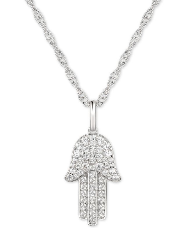 Diamond Hamsa Hand 18" Pendant Necklace (1/3 ct. t.w.) in Sterling Silver