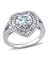 Aquamarine (1 1/2 ct. t.w.) and Diamond (1/5 Halo Heart Ring 10k White Gold