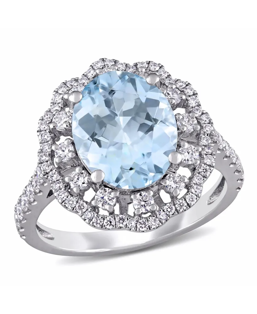 Aquamarine (2 3/4 ct. t.w.) and Diamond (3/4 Halo Ring 14k White Gold