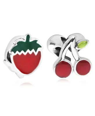 Rhona Sutton 4 Kids Children's Enamel Strawberry Cherry Bead Charms - Set of 2 in Sterling Silver