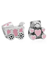 Rhona Sutton 4 Kids Children's Enamel Stroller Teddy Bear Bead Charms - Set of 2 in Sterling Silver