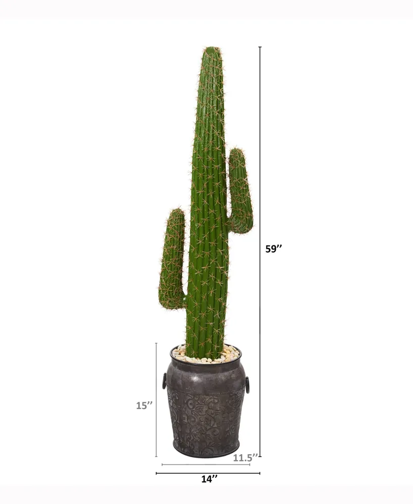 Nearly Natural 59in. Cactus Artificial Plant in Metal Planter