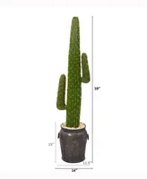 Nearly Natural 59in. Cactus Artificial Plant in Metal Planter