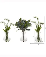 Nearly Natural 10in. Baby Breath and Olive Artificial Arrangement in Vase Set of 3