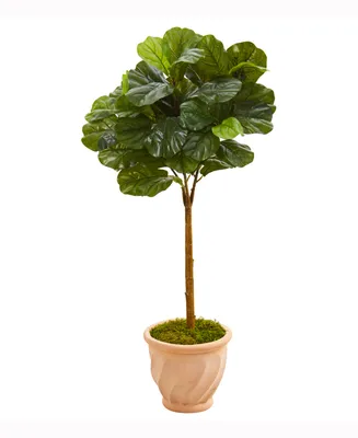 Nearly Natural 44in. Fiddle Leaf Artificial Tree in Terracotta Planter Real Touch