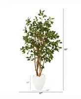 Nearly Natural 53in. Ficus Artificial Tree in White Planter