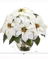 Nearly Natural 14in. Poinsettia Artificial Arrangement in Designer Silver Bowl