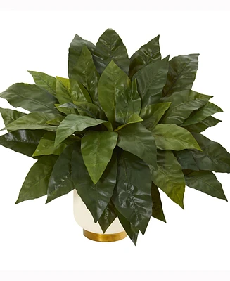 Nearly Natural 21in. Bird's Nest Fern Artificial Plant in Cream Planter with Gold Base