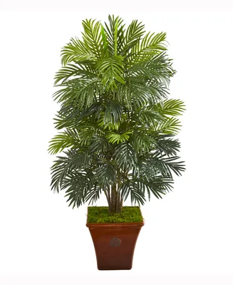 Nearly Natural 56in. Areca Palm Artificial Plant in Brown Planter