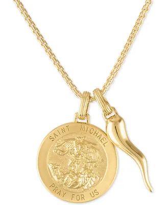 Esquire Men's Jewelry St. Michael Medallion & Horn 24" Pendant Necklace in 14k Gold-Plated Sterling Silver, Created for Macy's