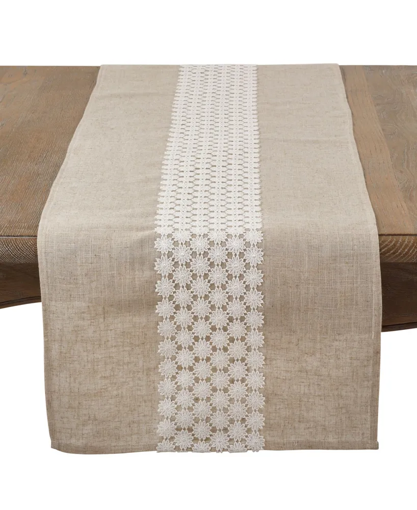 Saro Lifestyle Daisy Lace Design Country Linen Blend Table Runner
