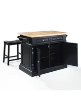 Crosley Oxford Butcher Block Top Kitchen Island With 24" Upholstered Saddle Stools