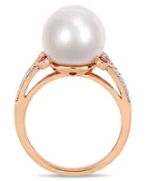 Freshwater Cultured Pearl (11-12mm), Ruby (1/5 ct. t.w.) and Diamond (1/7 Split Shank Ring 10k Rose Gold