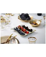 Classic Touch Porcelian 3 Divider cracker Dish with Gold Beaded Design