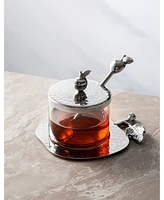 Classic Touch Nickel and Glass Honey Dish with Apple Shaped Tray