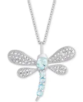 Blue Topaz (3/4 ct. t.w.) & Diamond Accent Dragonfly 18" Pendant Necklace in Sterling Silver