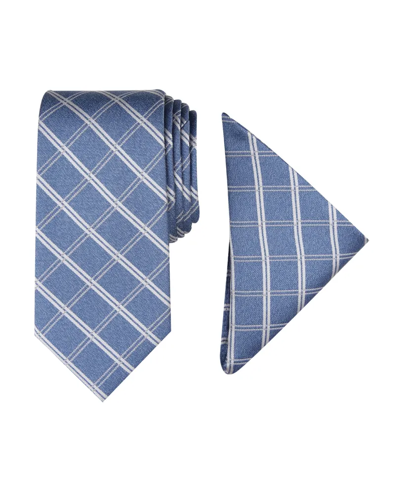 Nautica Men Marion Grid Tie & Pocket Square Set