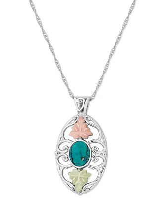 Turquoise Pendant 18" Necklace in Sterling Silver with 12K Rose and Green Gold