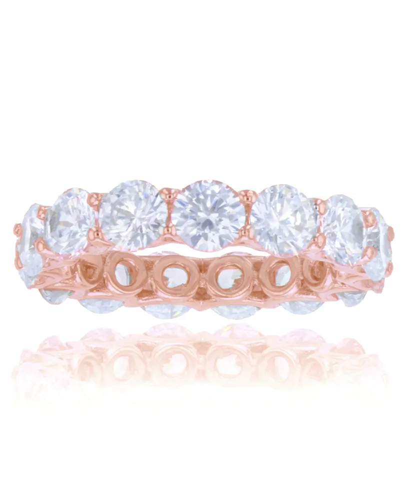 White Cubic Zirconias Eternity Band 14k Rose Gold Plated Sterling Silver