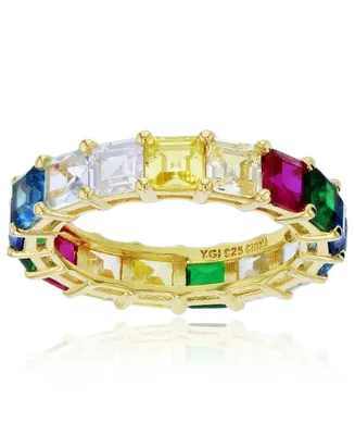 Rainbow Princess Cut Cubic Zirconia Eternity Band 14k Yellow Gold Plated Sterling Silver