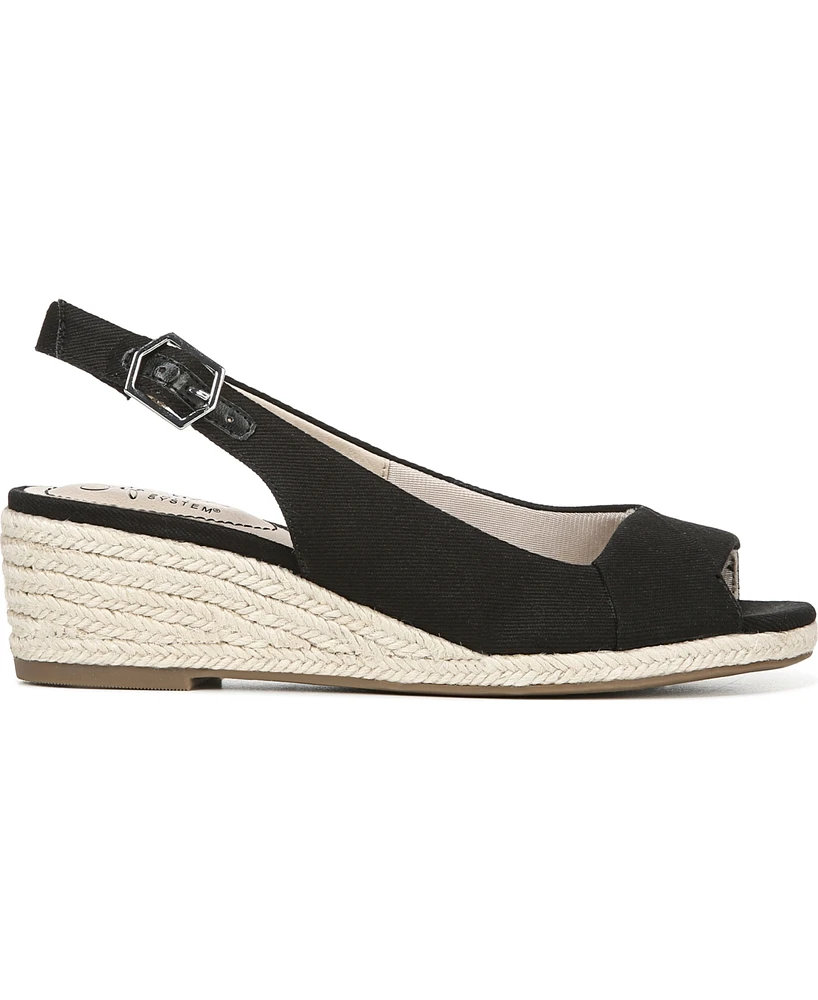 LifeStride Women's Socialite Peep Toe Slingback Espadrille Wedge Sandals