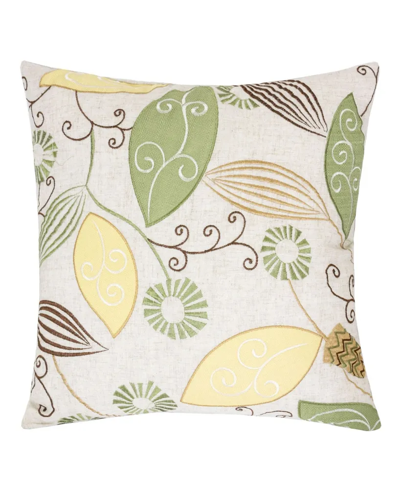 Homey Cozy Linda Embroidered Linen Square Decorative Throw Pillow