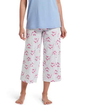 Hue Women's Sleepwell Printed Knit Capri Pajama Pant Made with Temperature Regulating Technology