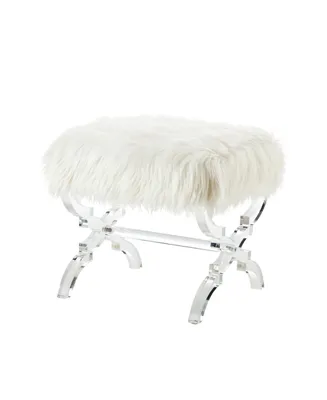 Inspired Home Giselle Faux Fur Ottoman with Acrylic X-Leg Frame