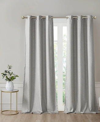 SunSmart Como Tonal Printed Faux Silk Room Darkening Curtain for Bedroom, Grommet Top Design Panels Pair Living Room