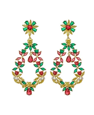 A&M Gold-Tone Emerald and Ruby Accent Earrings - Gold
