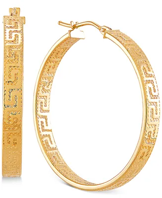 Italian Gold Medium Greek Key Hoop Earrings in 14k Gold, 30mm