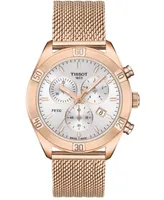 Tissot Women's Swiss Chronograph Pr 100 Sport Chic T-Classic Rose Gold-Tone Stainless Steel Mesh Bracelet Watch 38mm