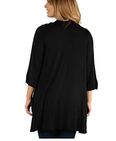 24Seven Comfort Apparel Open Front Elbow Length Sleeve Plus Cardigan