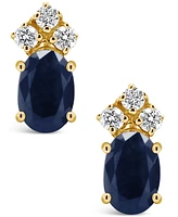 Sapphire (1 ct. t.w.) and Diamond (1/8 ct. t.w.) Stud Earrings in 14k Yellow Gold