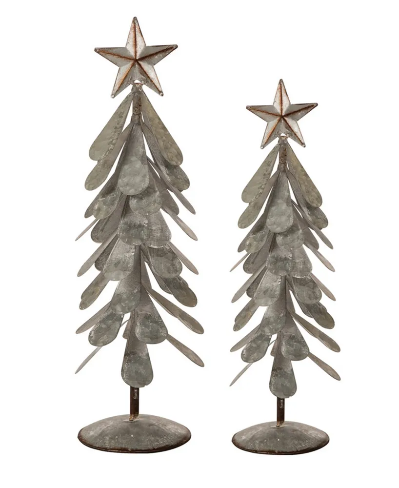 Glitzhome Galvanized Metal Christmas Table Tree Decor Set of 2