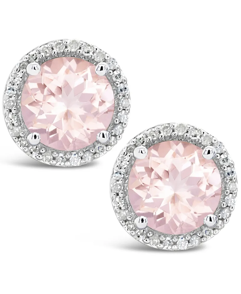 Morganite (2-1/2 ct. t.w.) and Diamond (1/6 ct. t.w.) Stud Earrings in Sterling Silver