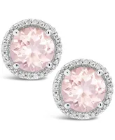 Morganite (2-1/2 ct. t.w.) and Diamond (1/6 ct. t.w.) Stud Earrings in Sterling Silver