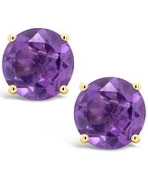 Round-Cut Gemstone Stud Earrings 14K Yellow Gold