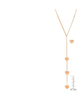 Steeltime Ladies 18K Rose Gold Plated Stainless Steel Heart Design Drop Necklace Set, 2 Piece - Rose Gold