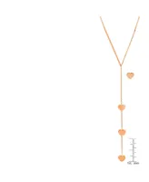 Steeltime Ladies 18K Rose Gold Plated Stainless Steel Heart Design Drop Necklace Set, 2 Piece