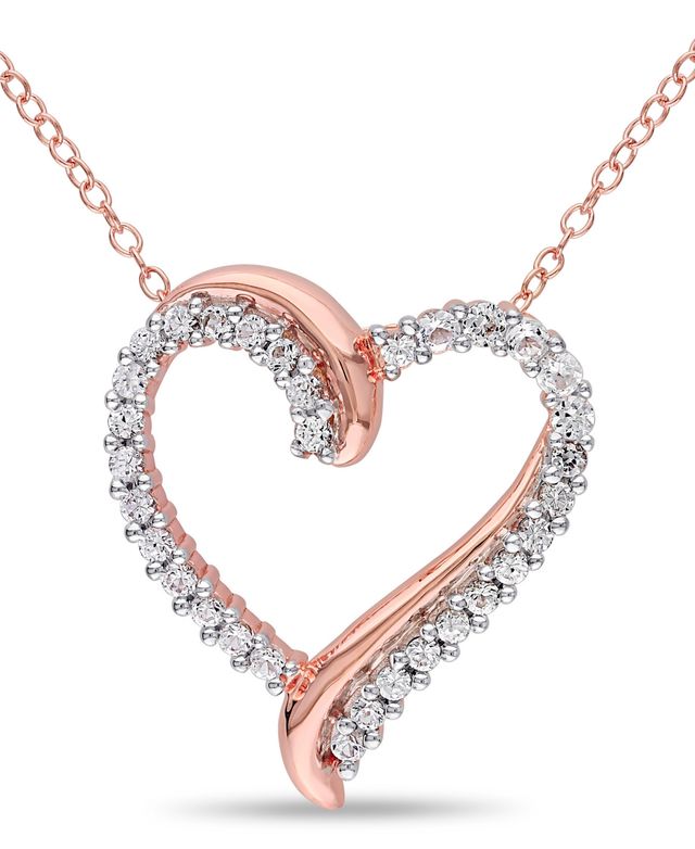 Created White Sapphire (3/4 ct. t.w.) Heart Pendant with Chain in 18k Rose Gold Over Silver